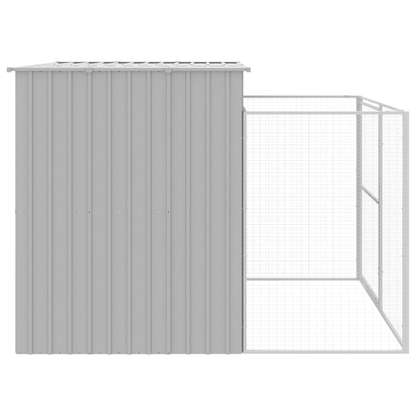 VidaXL Dog House with Run Galvanised Steel | Light Grey 214W x 253D x 181H cm - FluffePet