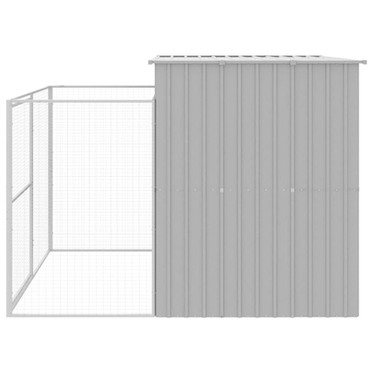 VidaXL Dog House with Run Galvanised Steel | Light Grey 214W x 253D x 181H cm - FluffePet