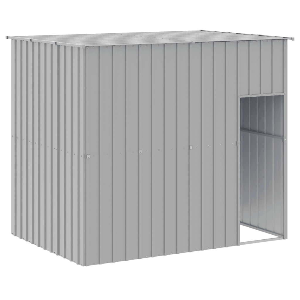 VidaXL Dog House with Run Galvanised Steel | Light Grey 214W x 253D x 181H cm - FluffePet