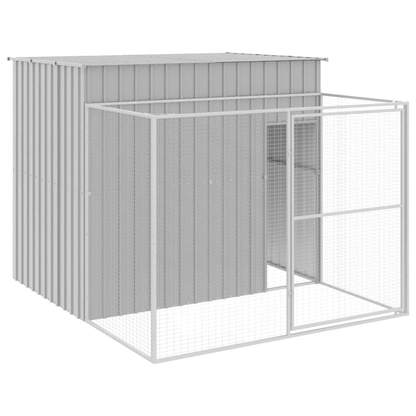 VidaXL Dog House with Run Galvanised Steel | Light Grey 214W x 253D x 181H cm - FluffePet