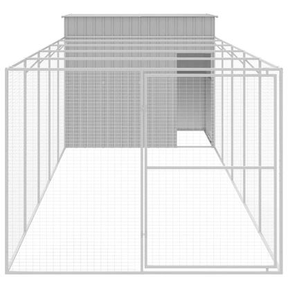 VidaXL Dog House with Run Galvanised Steel | Light Grey 214W x 661D x 181H cm - FluffePet