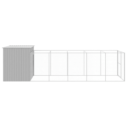 VidaXL Dog House with Run Galvanised Steel | Light Grey 214W x 661D x 181H cm - FluffePet