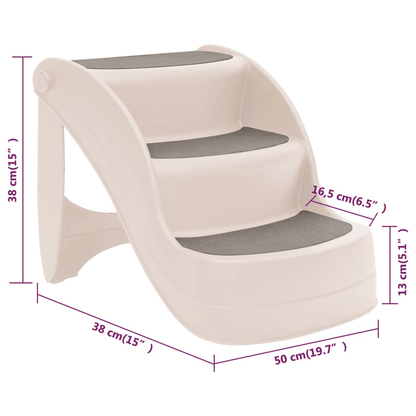 VidaXL Folding 3-Step Dog Stairs | Cream 50x38x38 cm - FluffePet