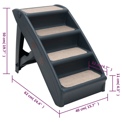 VidaXL Folding 4-Step Dog Stairs | Dark Grey 62x40x50 cm - FluffePet