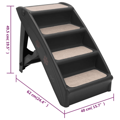 VidaXL Folding Dog Stairs | Black 62x40x49.5 cm - FluffePet