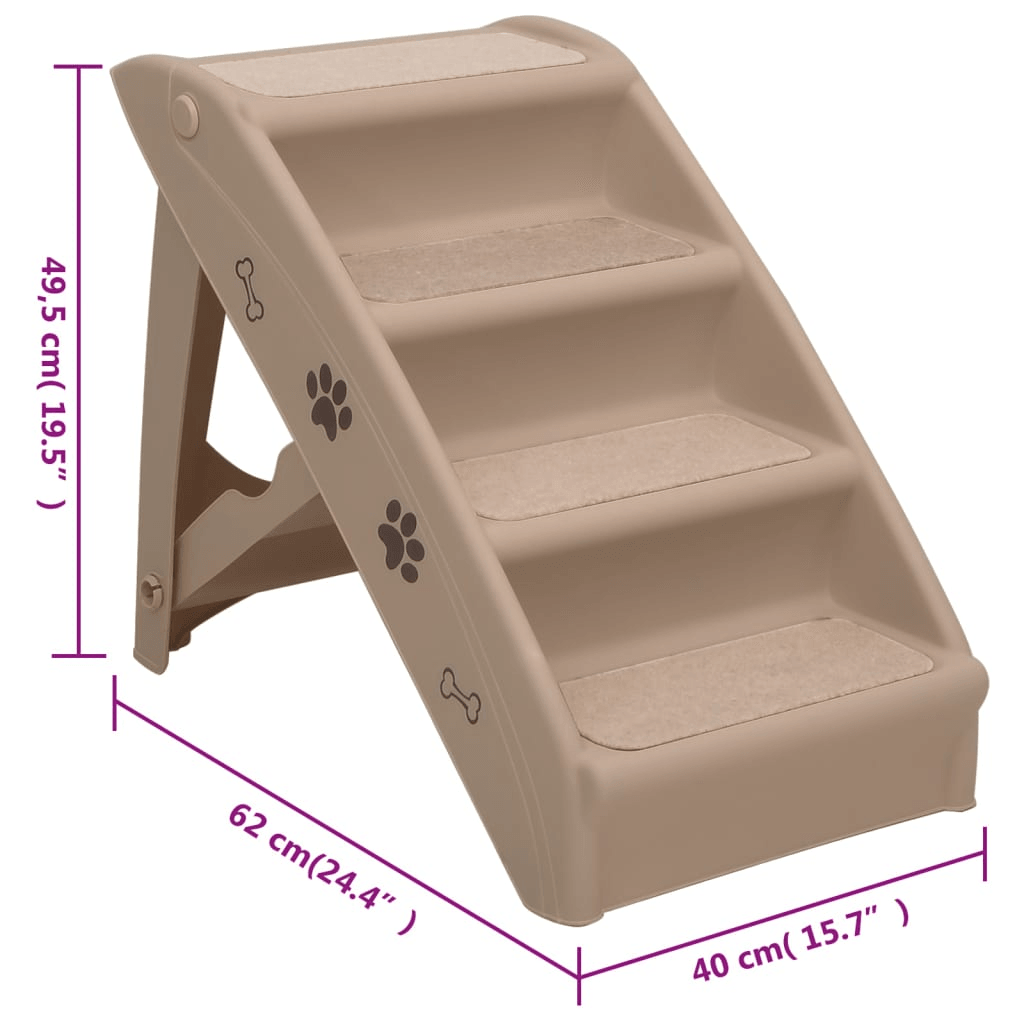 VidaXL Folding Dog Stairs | Brown 62x40x49.5 cm - FluffePet