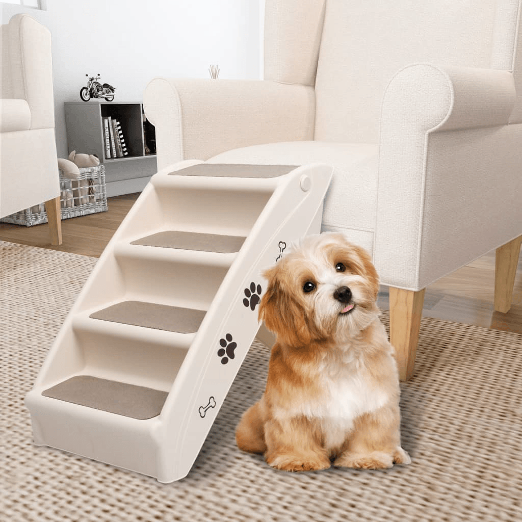 VidaXL Folding Dog Stairs Cream 62x40x49.5 cm