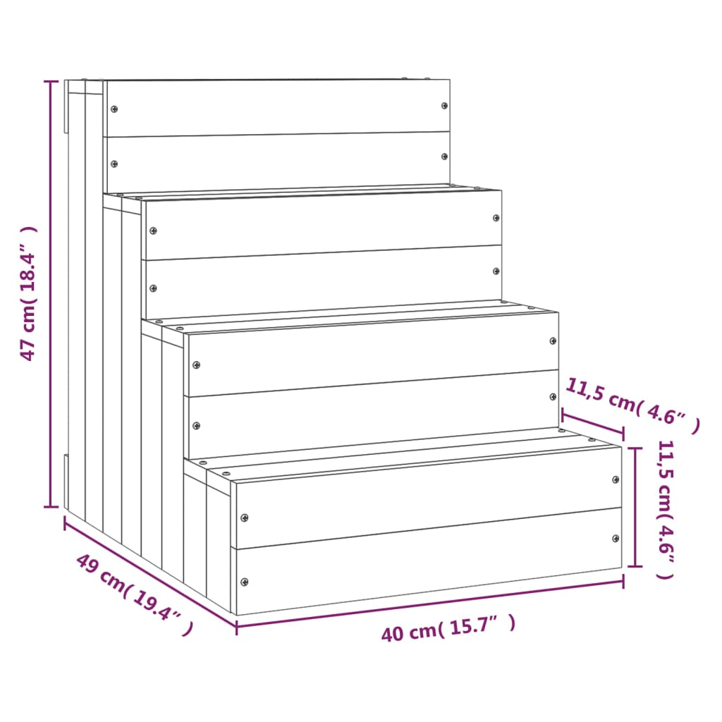 vidaXL Pet Stair Grey 40x49x47cm Solid Wood Pine